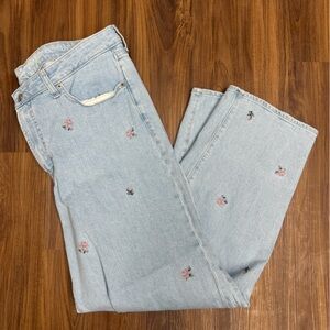Old Navy Floral Embroidered Light Blue Jeans OG Loose Womens Size 16